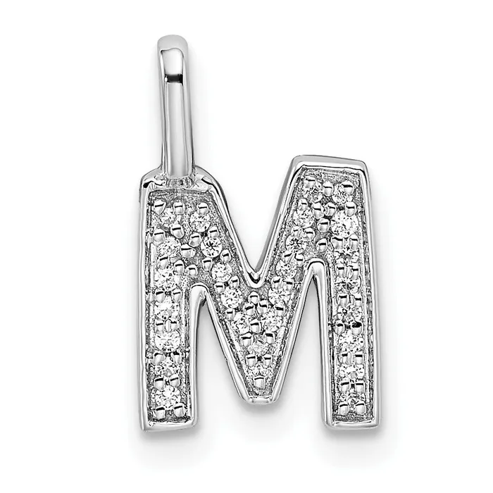 14K White Gold Real Diamond Letter M Initial Pendant Goldia Necklaces