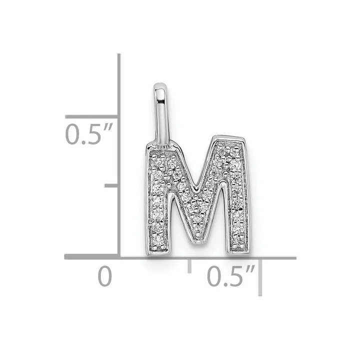 14K White Gold Real Diamond Letter M Initial Pendant Goldia Necklaces