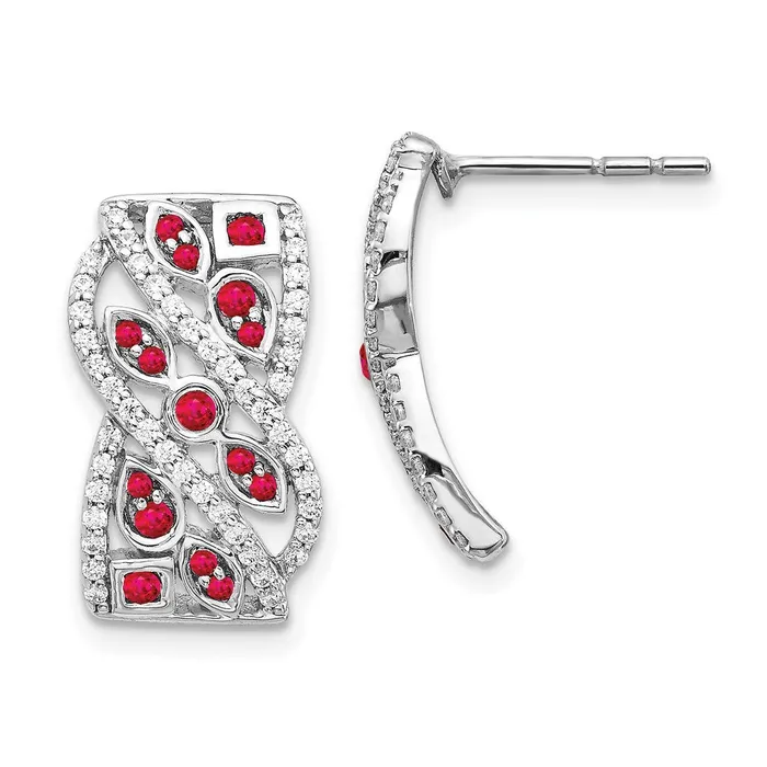 14k White Gold Real Diamond Ruby Fancy Earrings Goldia Earrings
