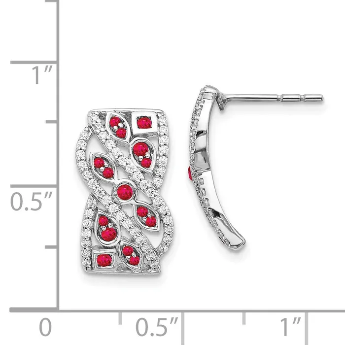 14k White Gold Real Diamond Ruby Fancy Earrings Goldia Earrings