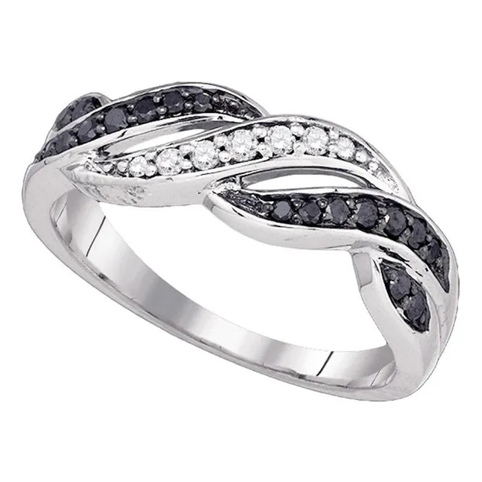 14k White Gold Round Black Diamond Infinity Weave Band 14 Cttw gndatlanta Rings