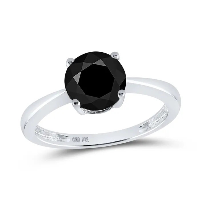14k White Gold Round Black Diamond Solitaire Bridal Ring 2 Cttw gndatlanta Rings