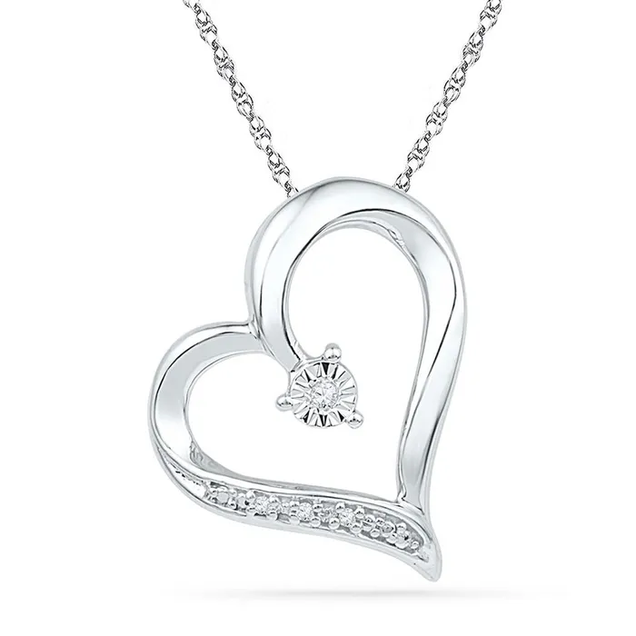 14k White Gold Round Diamond Heart Pendant 01 Cttw gndatlanta Necklaces