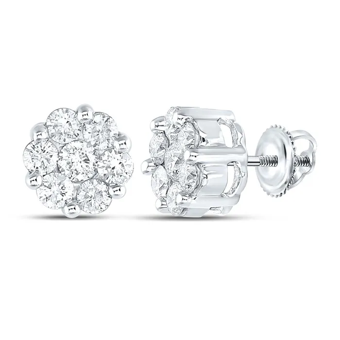 14k White Gold Round Diamond Large Flower Cluster Stud Earrings 112 Cttw gndatlanta Earrings 14k White Gold Round Diamond Large Flower Cluster Stud Earrings 112 Cttw gndatlanta Earrings