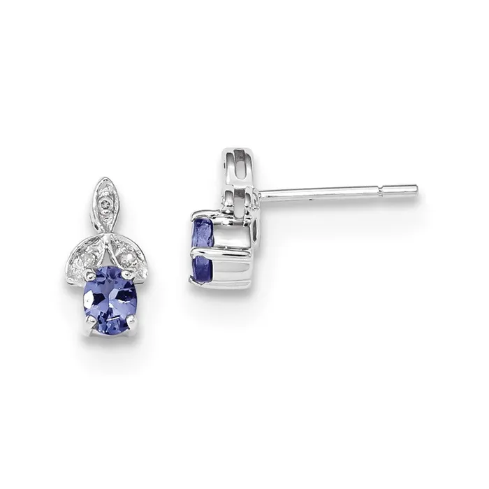 14k White Gold w Diamond Tanzanite Post Earrings Goldia Earrings