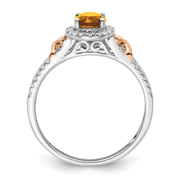 14k White Gold wRG Accent Citrine and Real Diamond Halo Ring Goldia Rings