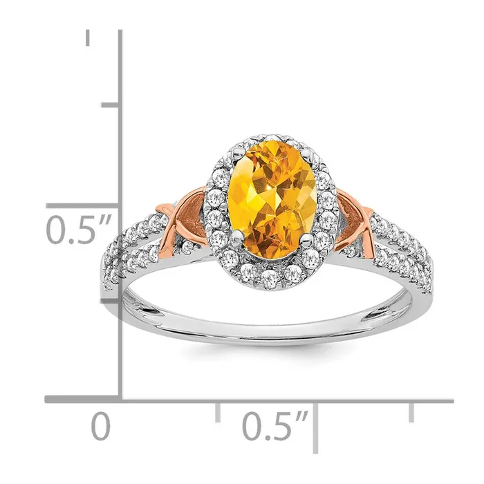 14k White Gold wRG Accent Citrine and Real Diamond Halo Ring Goldia Rings