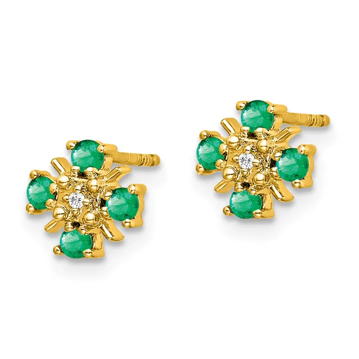 14k Yellow Gold 01 Ct Lab Grown Diamond VSSI G and Created Emerald Fashion Post Earrings Goldia Earrings