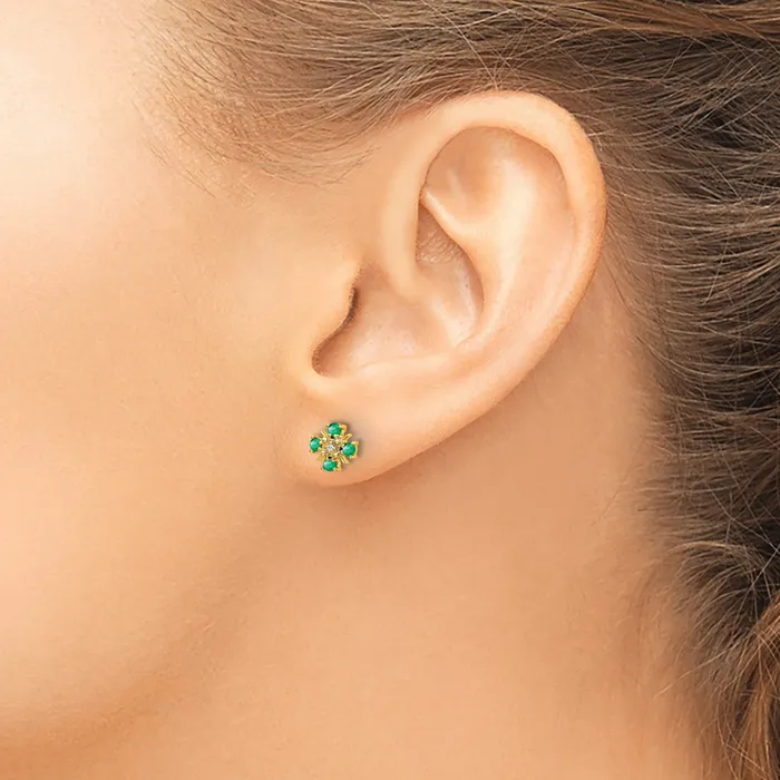 14k Yellow Gold 01 Ct Lab Grown Diamond VSSI G and Created Emerald Fashion Post Earrings Goldia Earrings