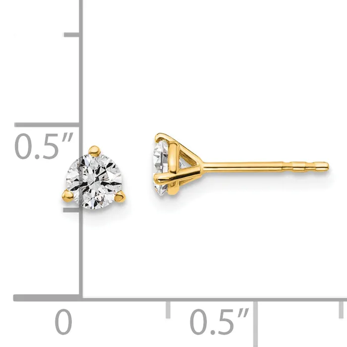 14k Yellow Gold 12 ctw Certified Lab Grown Diamond VSSI G Round 3 Prong Heavy Wt Stud Earrings Goldia Earrings