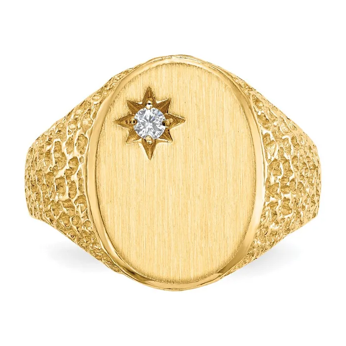 14K Yellow Gold 160x120mm Open Back AA Real Diamond Mens Signet Ring Goldiacom Rings