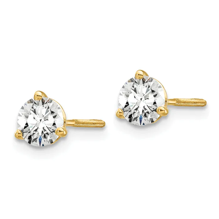 14k Yellow Gold 34 ctw Certified Lab Grown Diamond VSSI G Round 3 Prong Heavy Wt Screwback Stud Earrings Goldia Earrings