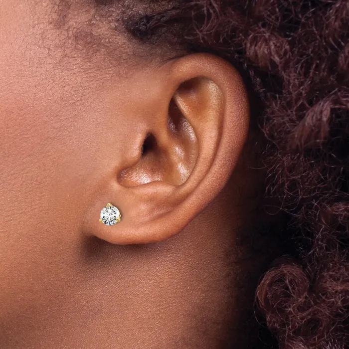 14k Yellow Gold 34 ctw Certified Lab Grown Diamond VSSI G Round 3 Prong Heavy Wt Screwback Stud Earrings Goldia Earrings