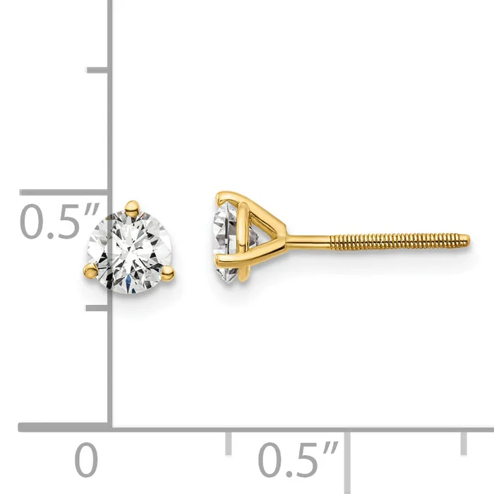 14k Yellow Gold 34 ctw Certified Lab Grown Diamond VSSI G Round 3 Prong Heavy Wt Screwback Stud Earrings Goldia Earrings