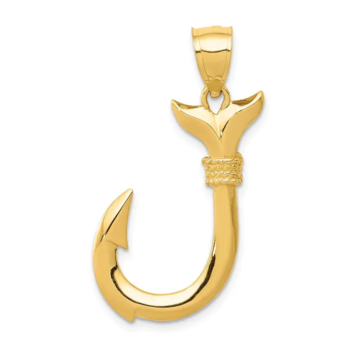 14k Yellow Gold 3D Whale Tail Hook Pendant Goldia Necklaces