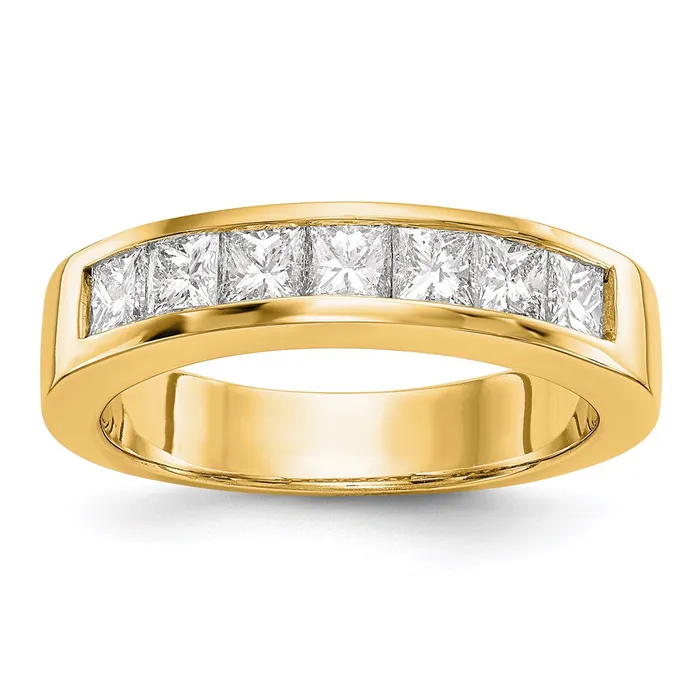 14K Yellow Gold 7Stone Real Diamond Channel Band Goldia Rings