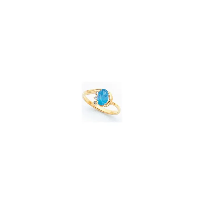 14k Yellow Gold 7x5mm Oval Blue Topaz Checker A Diamond ring Goldia Rings