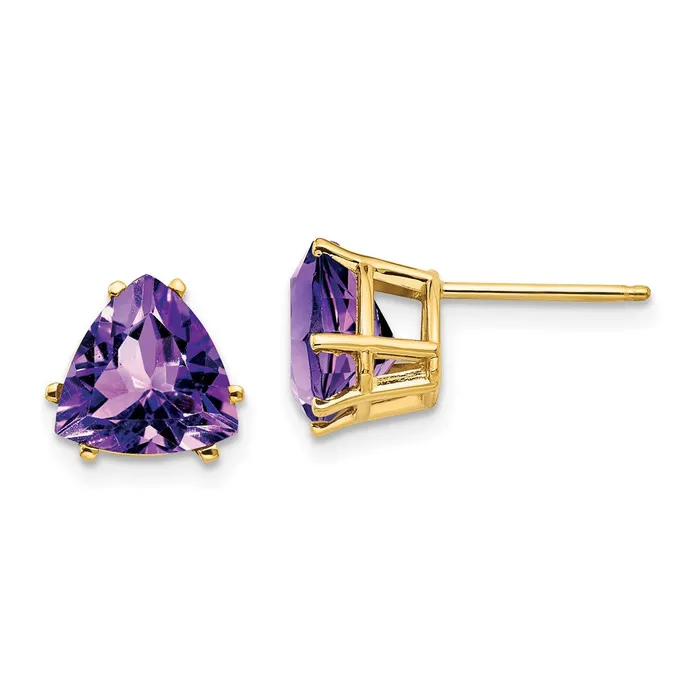 14k Yellow Gold 8mm Trillion Amethyst Earrings Goldia Earrings