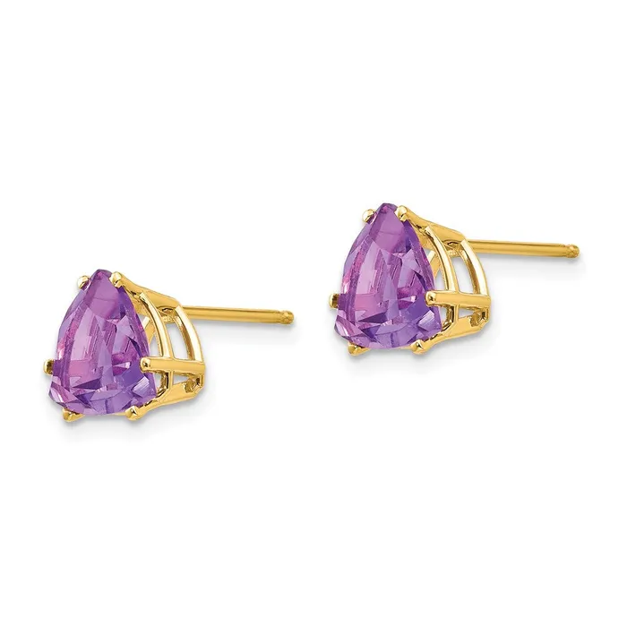 14k Yellow Gold 8mm Trillion Amethyst Earrings Goldia Earrings