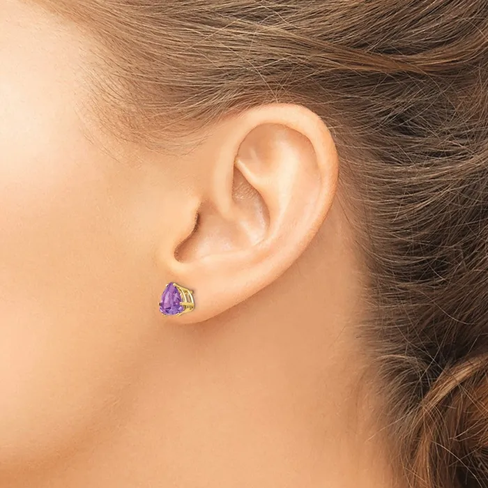 14k Yellow Gold 8mm Trillion Amethyst Earrings Goldia Earrings