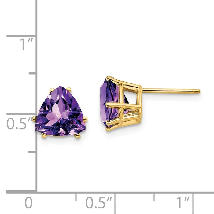 14k Yellow Gold 8mm Trillion Amethyst Earrings Goldia Earrings