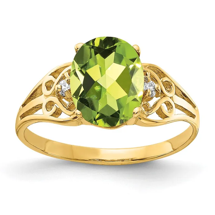 14K Yellow Gold 9x7mm Oval Peridot A Real Diamond ring Goldiacom Rings