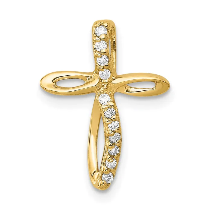 14K Yellow Gold AA Real Diamond Cross Pendant Goldia Necklaces