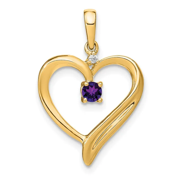14K Yellow Gold Amethyst and Real Diamond Heart Pendant Goldia Necklaces