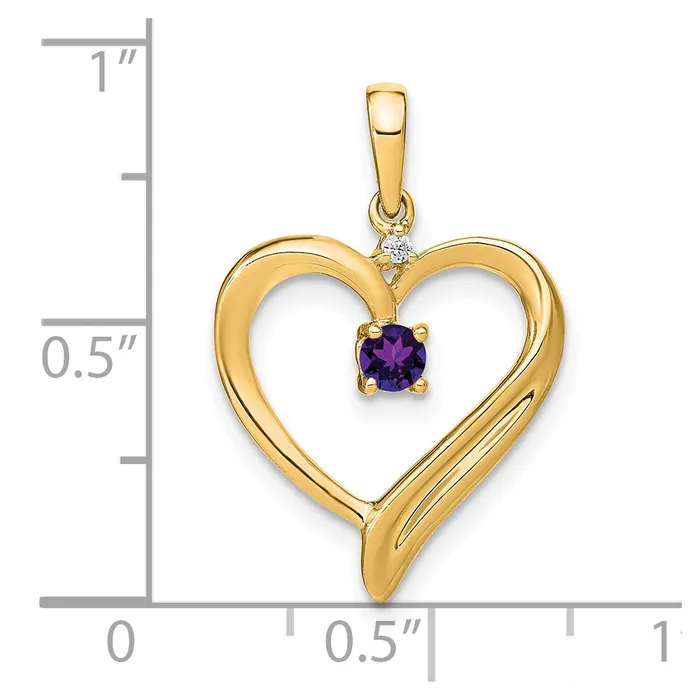 14K Yellow Gold Amethyst and Real Diamond Heart Pendant Goldia Necklaces