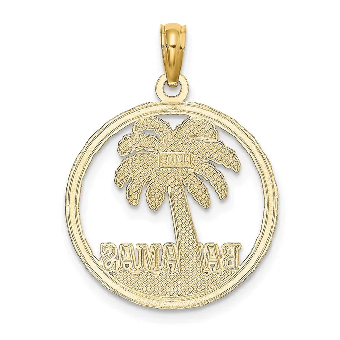 14k Yellow Gold BAHAMAS Palm Tree Round Charm Goldia Charm Necklaces