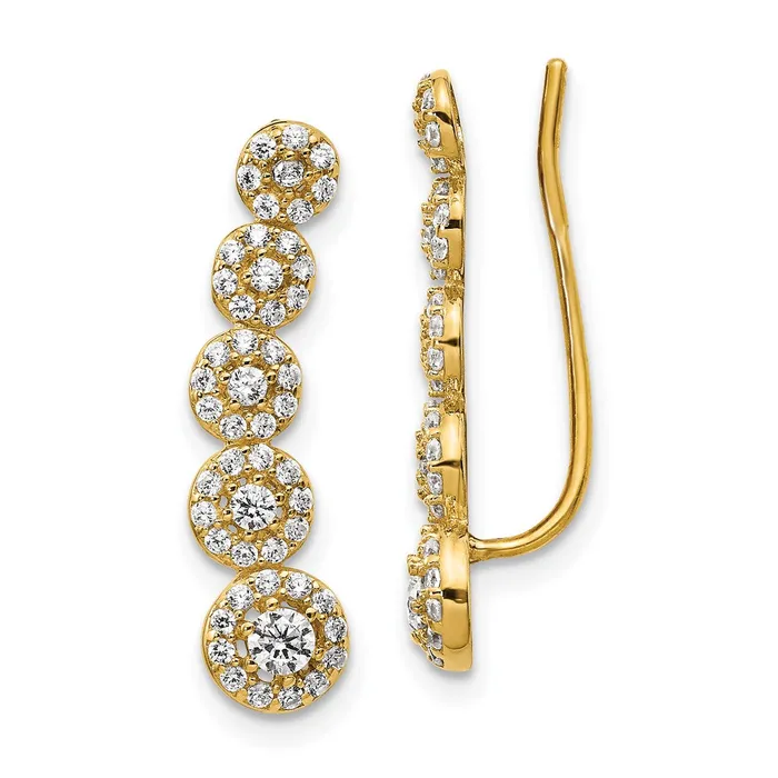 14k Yellow Gold CZ Circles Polished Ear Climber Earrings Goldia Earrings 14k Yellow Gold CZ Circles Polished Ear Climber Earrings Goldia Earrings