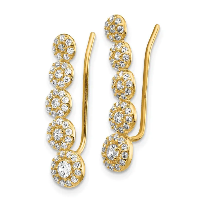 14k Yellow Gold CZ Circles Polished Ear Climber Earrings Goldia Earrings
