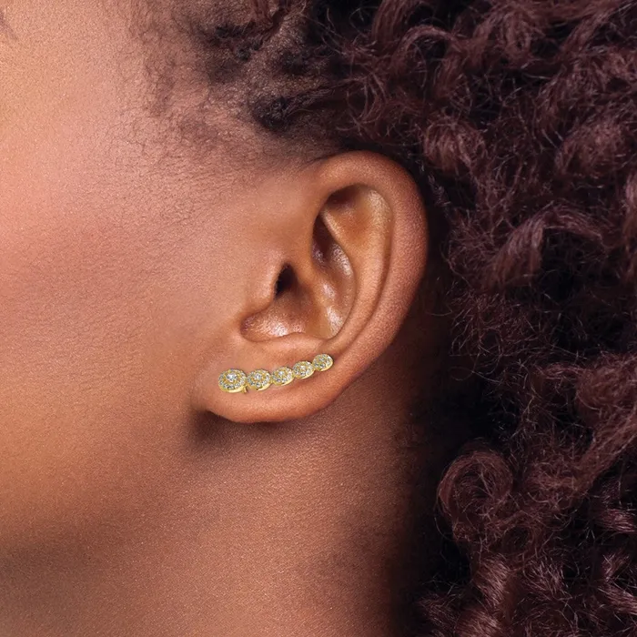 14k Yellow Gold CZ Circles Polished Ear Climber Earrings Goldia Earrings
