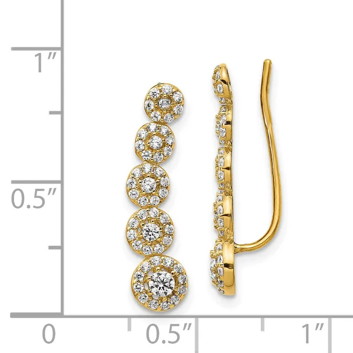 14k Yellow Gold CZ Circles Polished Ear Climber Earrings Goldia Earrings