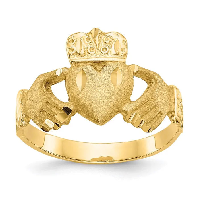 14K Yellow Gold Diamondcut Claddagh Ring Goldia Rings