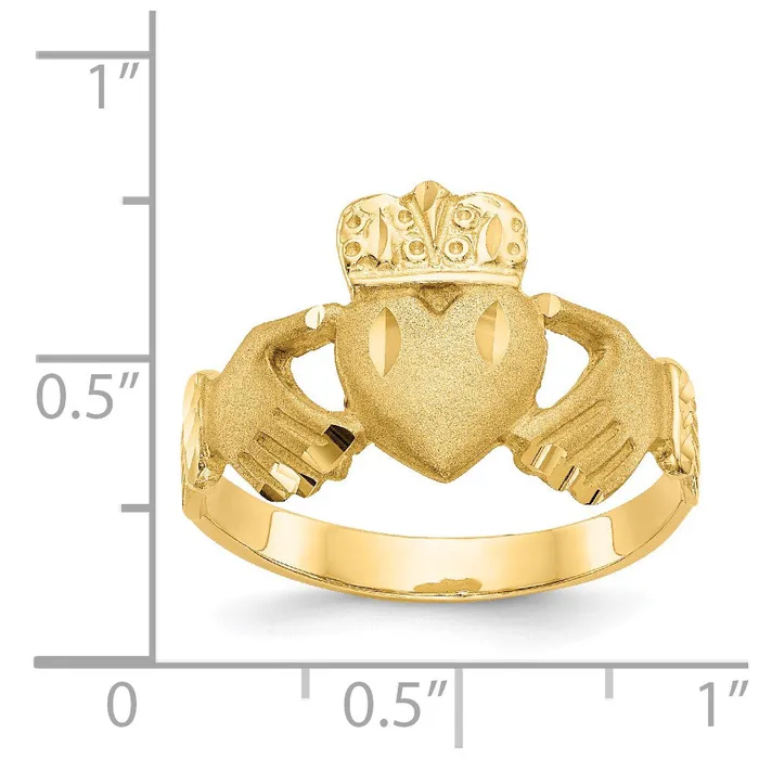 14K Yellow Gold Diamondcut Claddagh Ring Goldia Rings