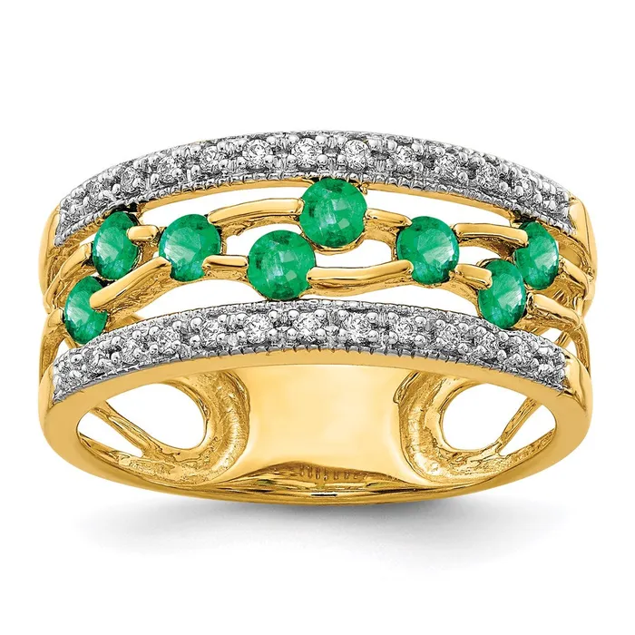 14K Yellow Gold Emerald and Real Diamond Ring Goldia Rings