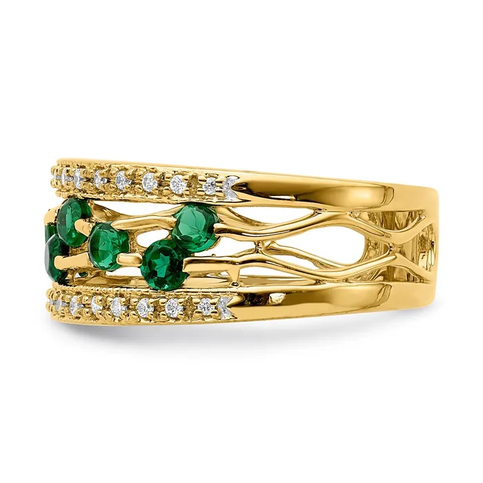 14K Yellow Gold Emerald and Real Diamond Ring Goldia Rings