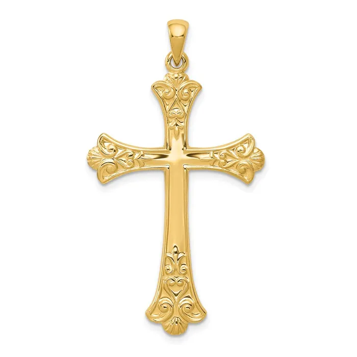 14k Yellow Gold Fleur De Lis Cross Pendant Goldia Necklaces