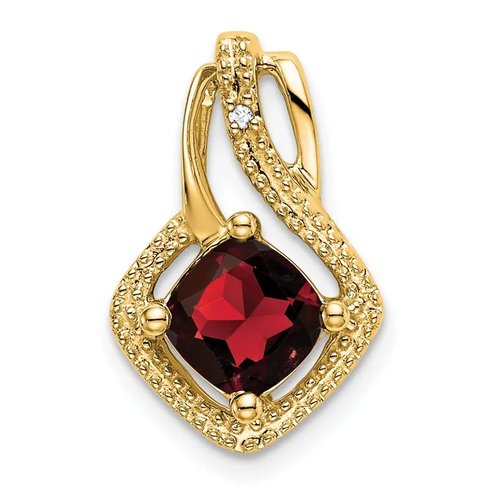 14K Yellow Gold Garnet and Real Diamond Pendant Goldia Necklaces