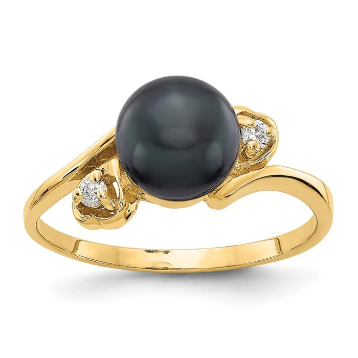 14k Yellow Gold Gold 7mm Black FW Cultured Pearl VS Diamond ring Goldia Rings 14k Yellow Gold Gold 7mm Black FW Cultured Pearl VS Diamond ring Goldia Rings