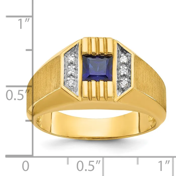 14k Yellow Gold Mens Gemstone and Diamond Satin Ring Mounting Goldia Rings