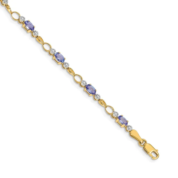 14k Yellow Gold OpenLink DiamondTanzanite Bracelet goldiaca Bracelets