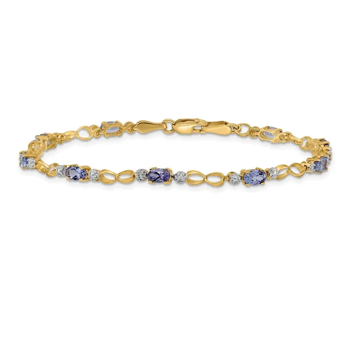 14k Yellow Gold OpenLink DiamondTanzanite Bracelet goldiaca Bracelets