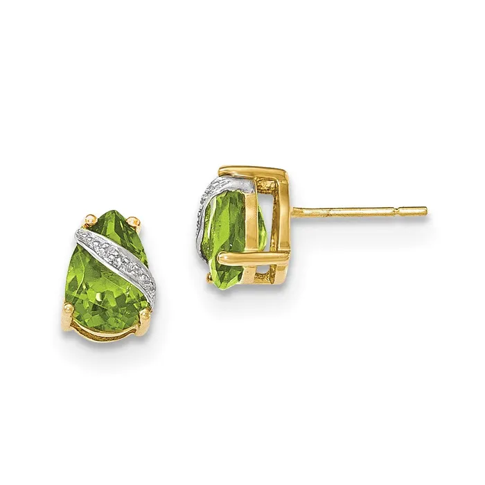 14k Yellow Gold Peridot and Real Diamond Earrings Goldia Earrings
