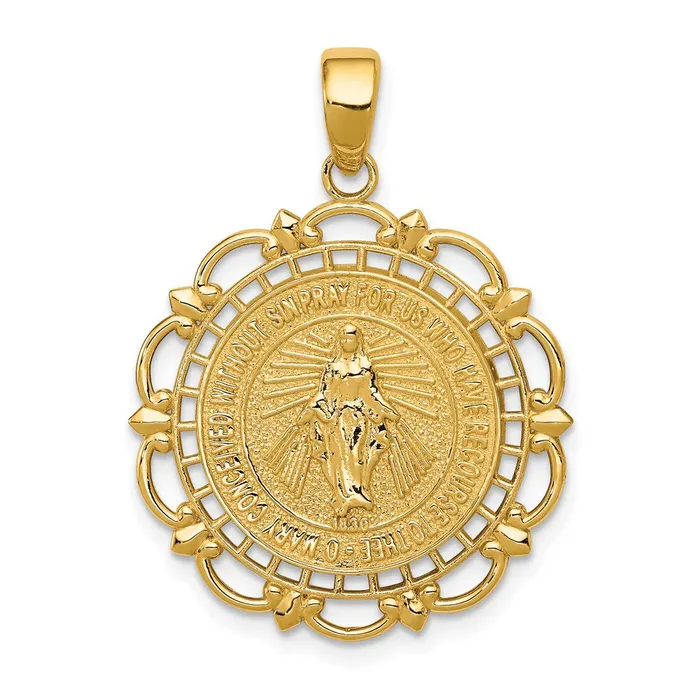 14k Yellow Gold Polished Miraculous Medal With Scallop Frame Pendant Goldia Necklaces 14k Yellow Gold Polished Miraculous Medal With Scallop Frame Pendant Goldia Necklaces