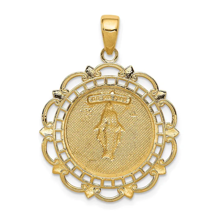 14k Yellow Gold Polished Miraculous Medal With Scallop Frame Pendant Goldia Necklaces