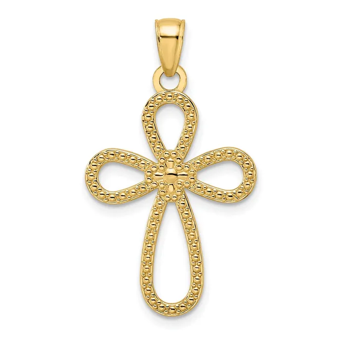 14k Yellow Gold Polished Textured Teardrops Cross Pendant Goldia Necklaces