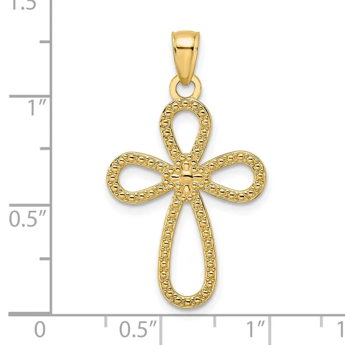 14k Yellow Gold Polished Textured Teardrops Cross Pendant Goldia Necklaces
