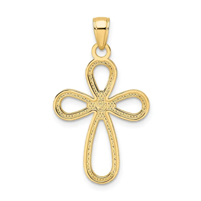 14k Yellow Gold Polished Textured Teardrops Cross Pendant Goldia Necklaces